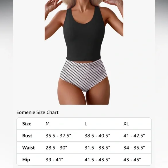 ⛱️🏖️Two Piece Black and White Striped Tankini Swimsuits w/ tummy control 👙☀️🏝️ - Picture 4 of 8